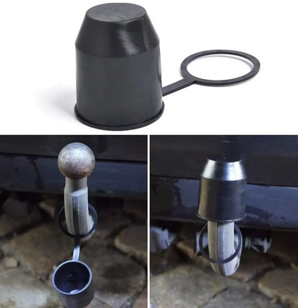 Tappo di protezione per gancio di traino con anello di fissaggio | tappo per gancio di traino | tappo di copertura per dispositivo di rimorchio [nero] | tappo di protezione per palla | copertura universale per ganci di traino per auto | resistente alle intemperie - 5