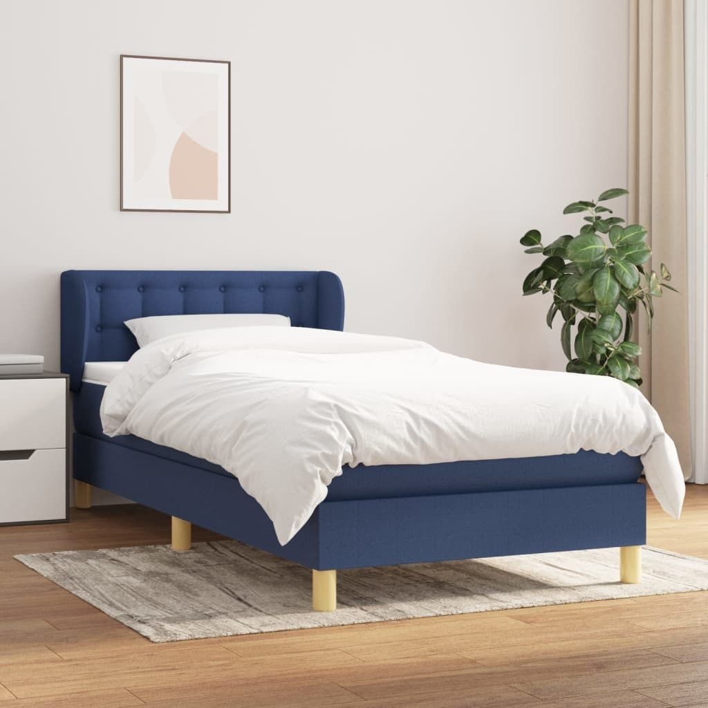 "Rabatt" Boxspringbett mit Matratze - 2 Personen - Strapazierfähiger Stoff - Blau 90x200 cm Stoff - Klassische Betten CC5259
