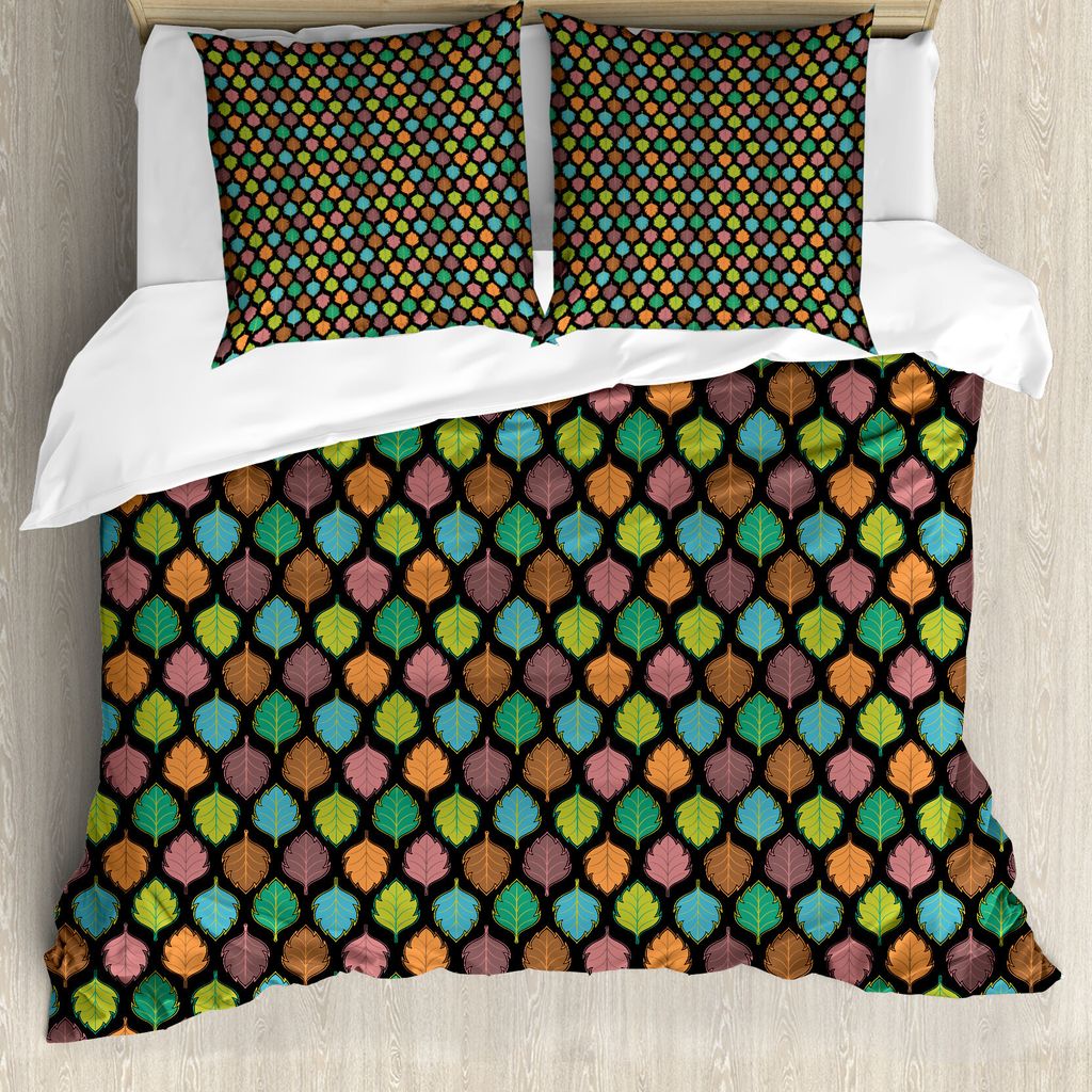 ABAKUHAUS Blätter Bettbezug Set für Einzelbetten, Buntes Blatt Design, Milbensicher Allergiker geeignet mit Kissenbezug, 200 cm x 200 cm - 80 x 8...