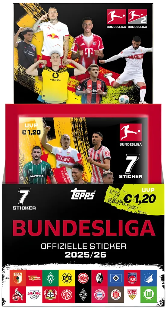Lot de 50 Boosters Bundesliga 2025/26 - Présentoir de Stickers Officiel