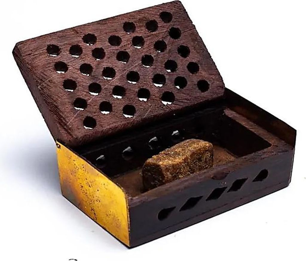 Räucherharz Vanille/Bernstein in Holzkiste - 6x4 cm Packung mit 3 Stück