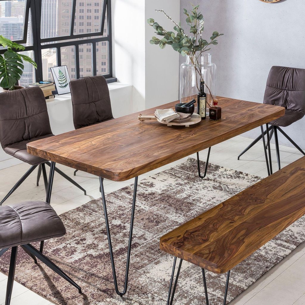FineBuy Massiver Esstisch 160 cm HARLEM Sheesham Massiv Produktbild 