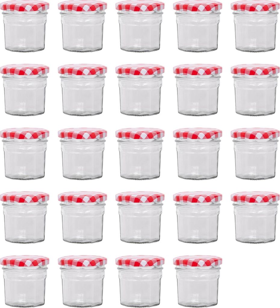 24x 110ml Marmeladengläser mit Rote Gingham Deckel - Leer Schraubenkopf Küche Essen Honig Würzen Konservieren Einmachen Lagerung Glas-Set - Von ...