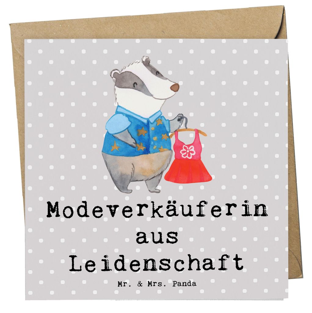 Mr. & Mrs. Panda Glückwunschkarte Modeverkäuferin Leidenschaft - Grau Pastell - Geschenk, Spruch, doppelkarte, faltkarte, Verkäuferin, Witzig, F...