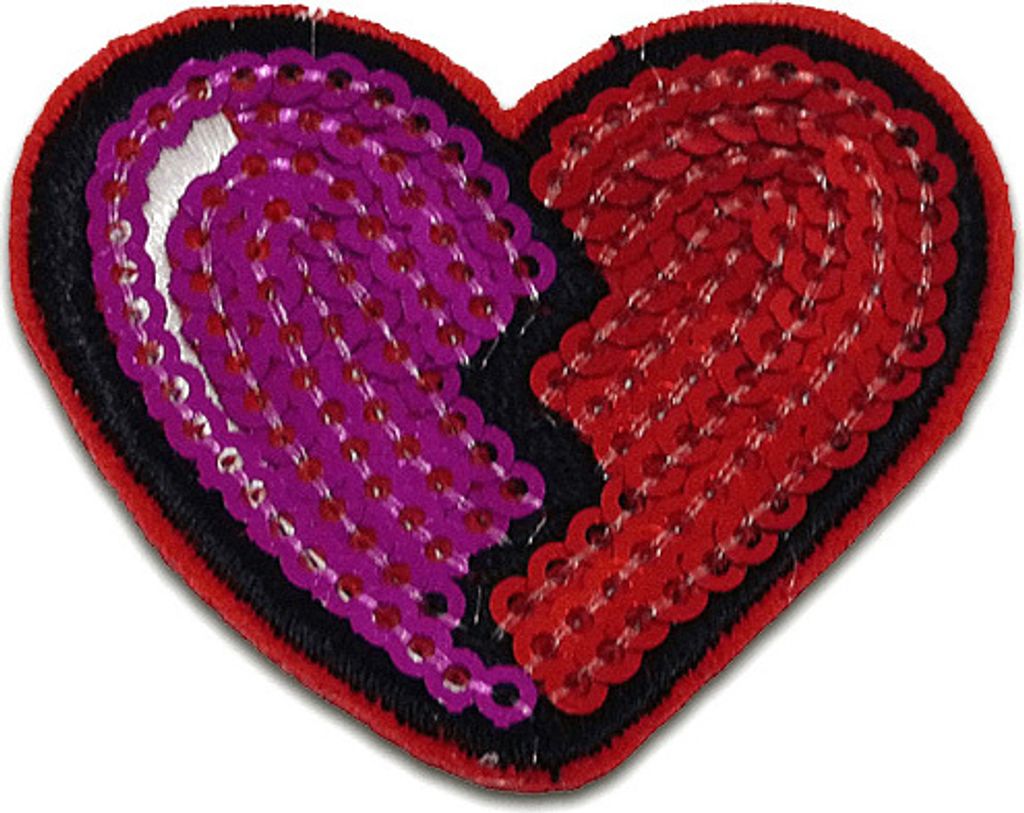 Gebrochenes Herz Mit Pailletten - Aufnäher, Bügelbild, Aufbügler, Applikationen, Patches, Flicken, Zum Aufbügeln, Größe: 3,8 x 4,5 cm