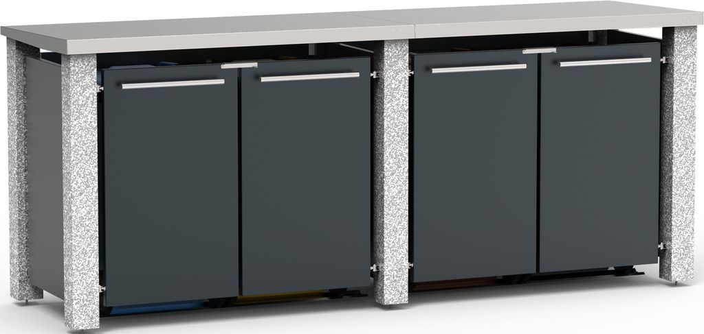 reinkeDESIGN | Tonnen-Verkleidung vierer, 4x120L | Typ_SPultdach, Granitpfosten, Blenden in Anthrazit | für Reihenhaus, langlebig und stabil