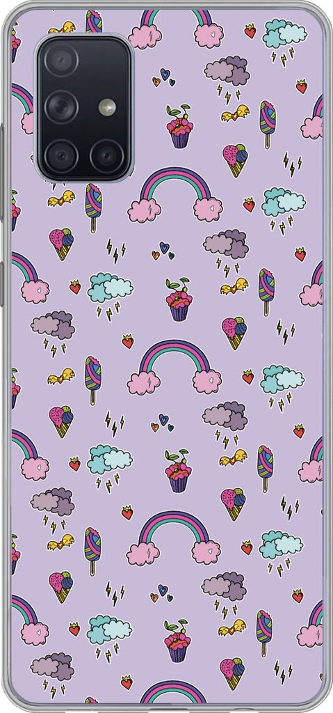 MuchoWow Handyhülle Schutzhülle Hülle für Telefoonhoesje Samsung Galaxy A51 5G Muster - Regenbogen - Krone - Mädchen - Kinder - Kinder Silik...
