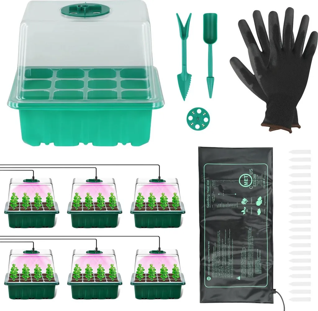 Mini serre de germination intérieure chauffante à LED pour semis, Vert
