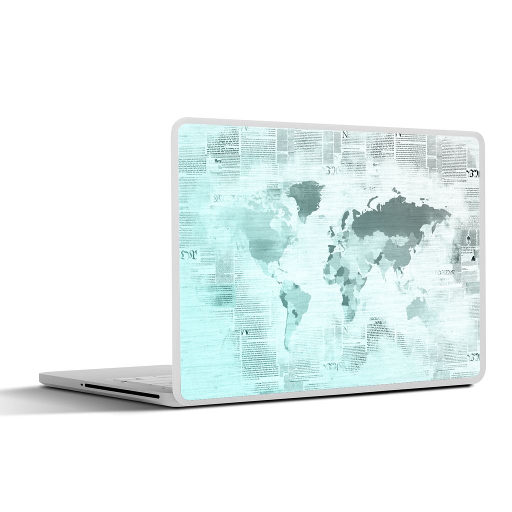 MuchoWow Laptop Aufkleber Sticker Cover Weltkarte - Zeitung - Blau 30x22 cm - Laptop-Sticker