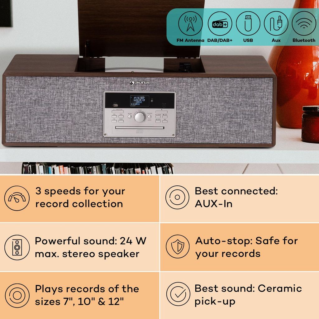 Auna - gramofón s reproduktorom, CD, MP3, USB, DAB+/FM, Obrázok produktu 