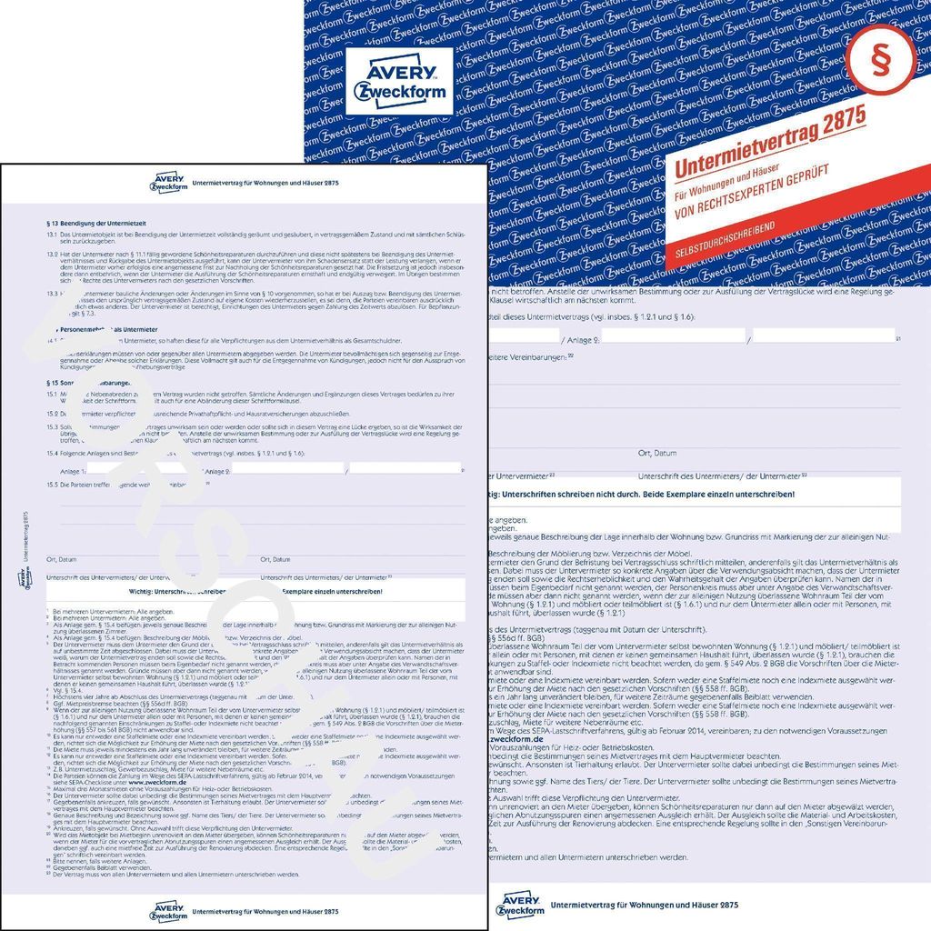AVERY Zweckform 2875 Predtlač „Zmluva o podnájme“, A4, Obrázok produktu 