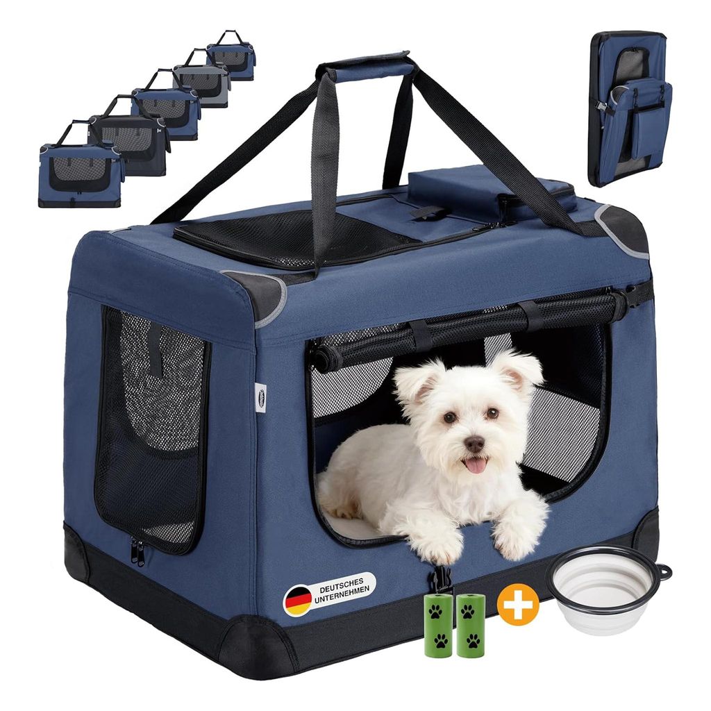 Faltbare Hundebox S 50x36x34cm, Robuste Transportbox Auto für Hund & Katze, Atmungsaktiv Wasserdicht Dark Blue