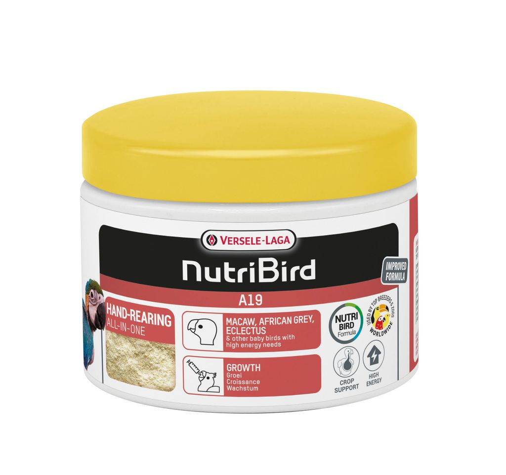 A product shot of a container of bird food.