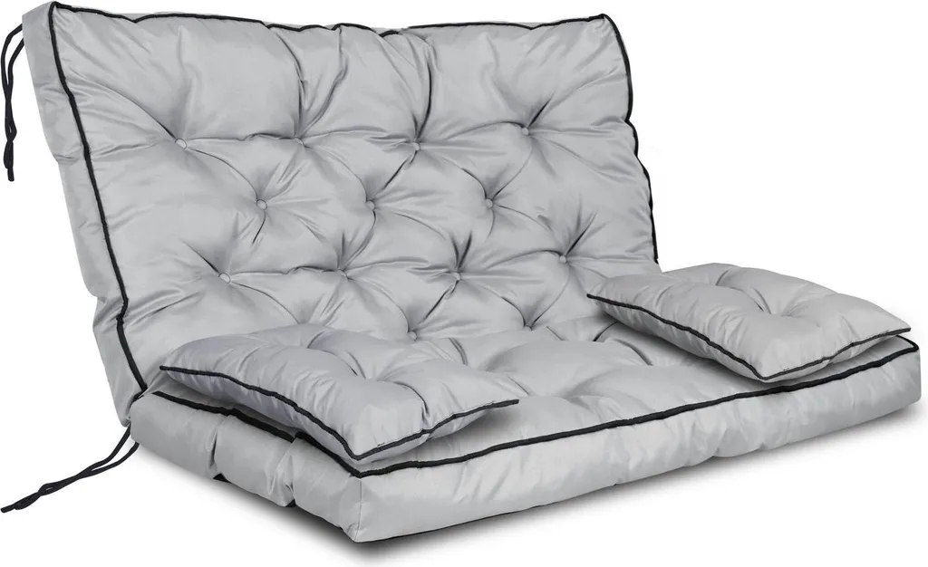 Salon de jardin gris avec coussin à passepoil 100x60x50 cm confortable