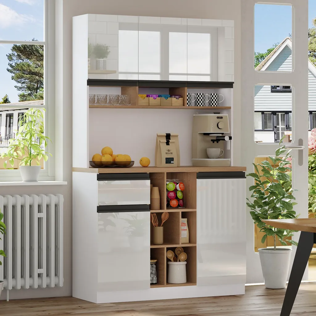 Bahut de Rangement Blanc Meuble Bas Entrée avec Étagères Réglables MDF - 3