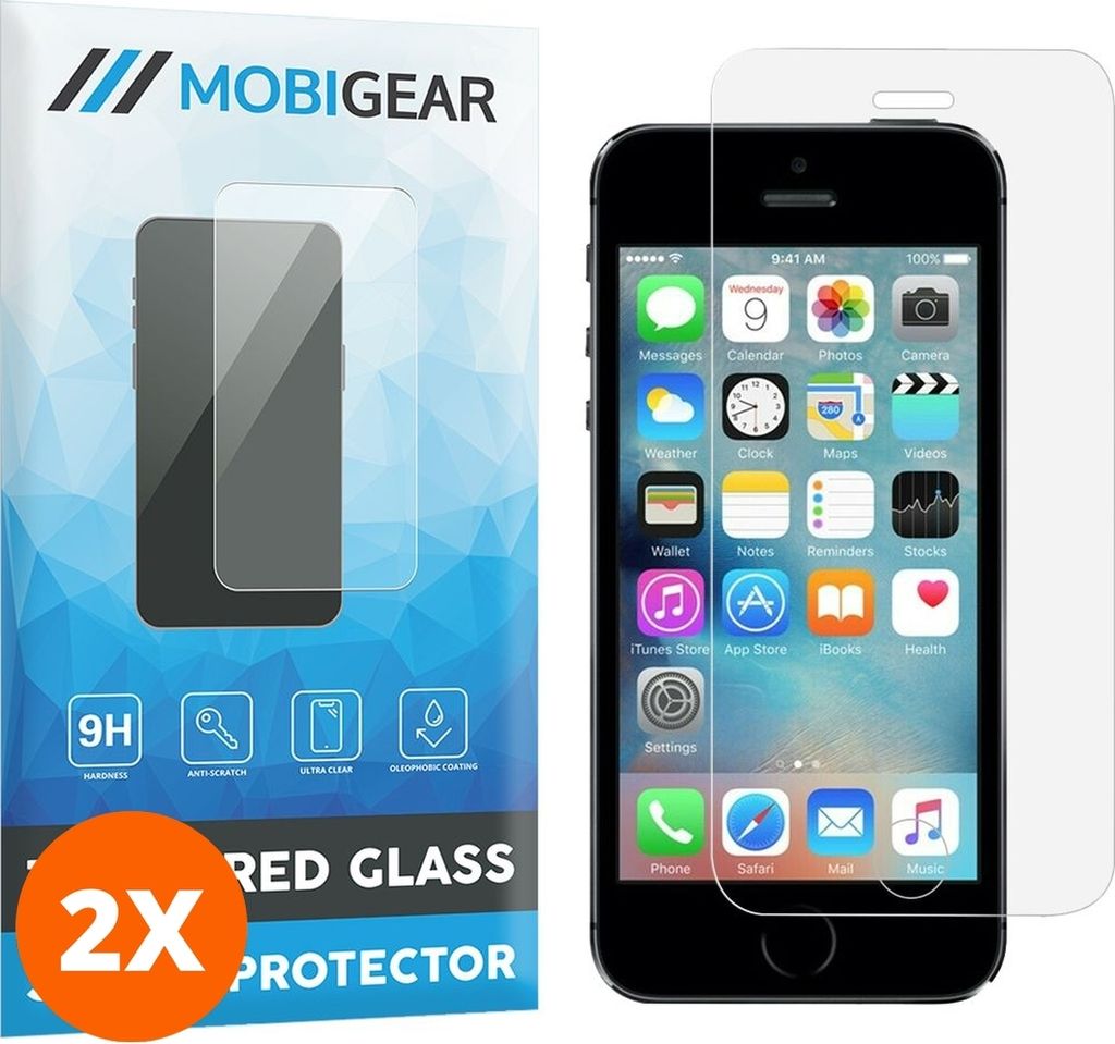 Mobigear iPhone SE (2016) Panzerglas Gehärtetes Glas Displayschutz - Hüllenfreundlich (2er Pack)