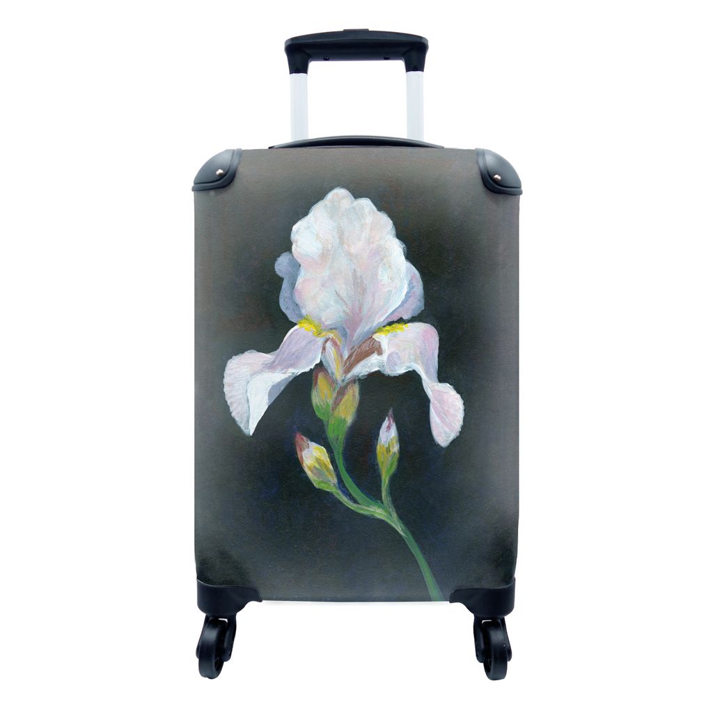 MuchoWow Koffer Handgepäck Trolley Rollkoffer Kleine Reisekoffer mit 4 Rollen - Iris - Blume - Weiß - Cabin Size < 55x40x23 cm & 55x40x20 cm - ...