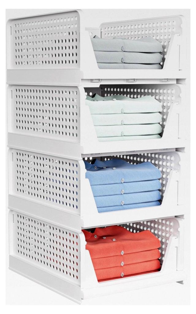 4er Set Stapelbarer Schrank Organizer - Aufbewahrungslösungen für Bad, Küche und Lager, platzsparende Schubladenbox, Weiß