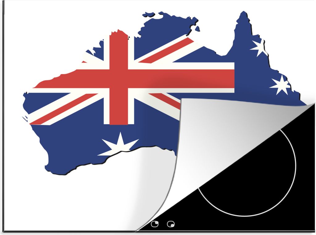 KitchenYeah Herdabdeckplatte Eine Illustration der Karte von Australien und Canberra mit den Farben der Flagge , 57x51cm, Küche Deko, Glaskerami...