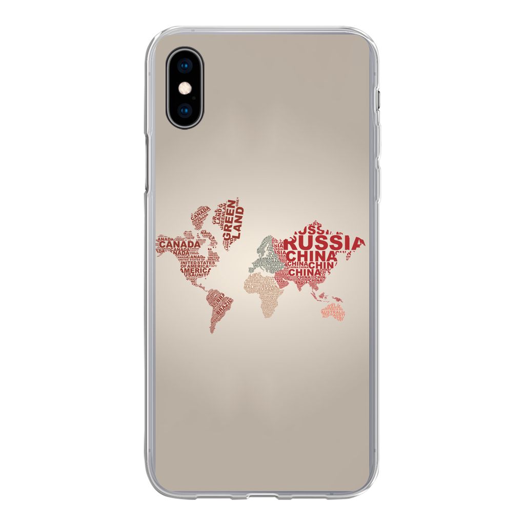 MuchoWow Handyhülle Schutzhülle Hülle für iPhone Xs Weltkarte - Karte - Briefe Silikon Softcase Handy Hülle - Handytasche