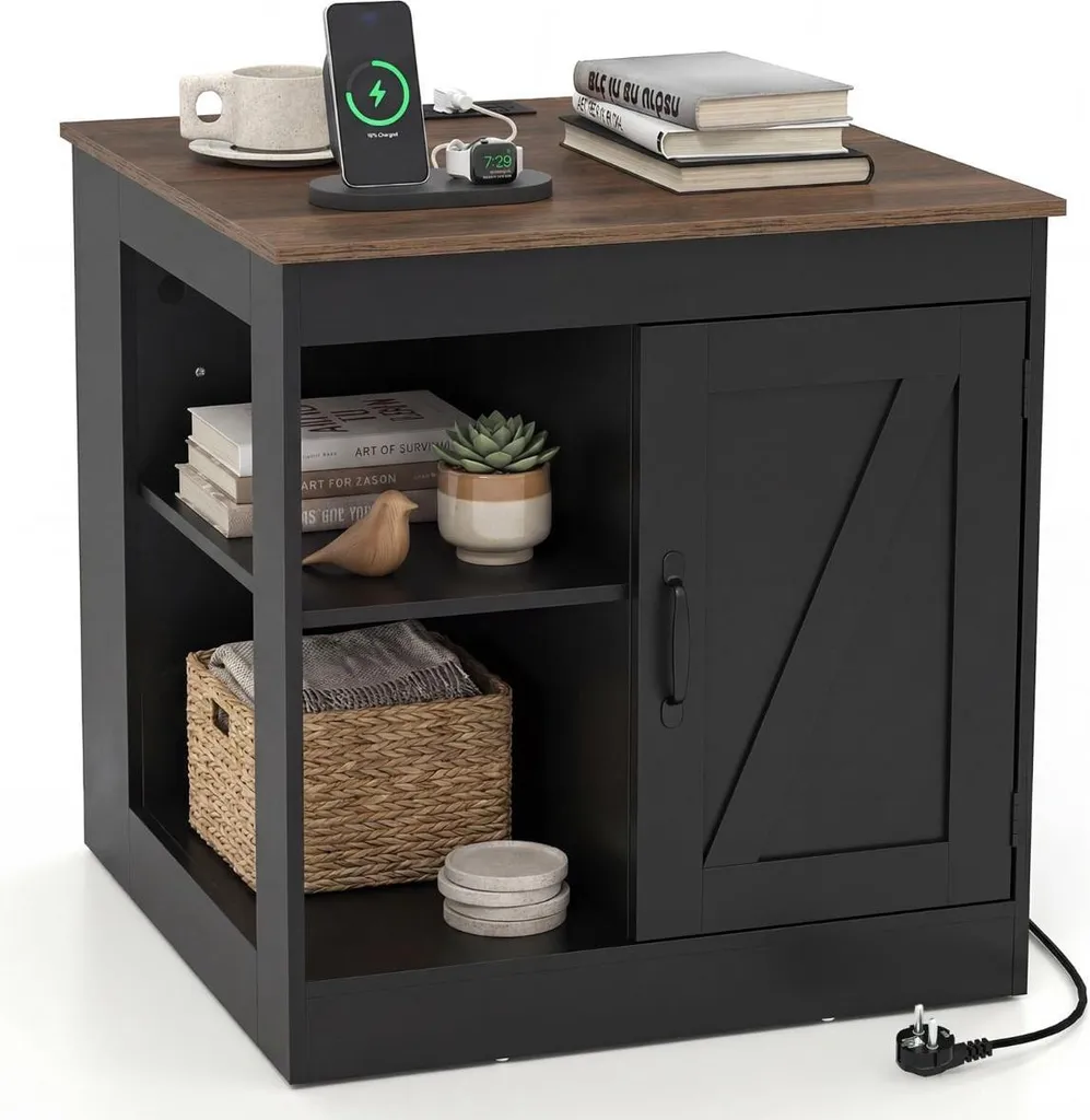 Table de Chevet avec Station de Charge et Étagère Ajustable - Modèle C12