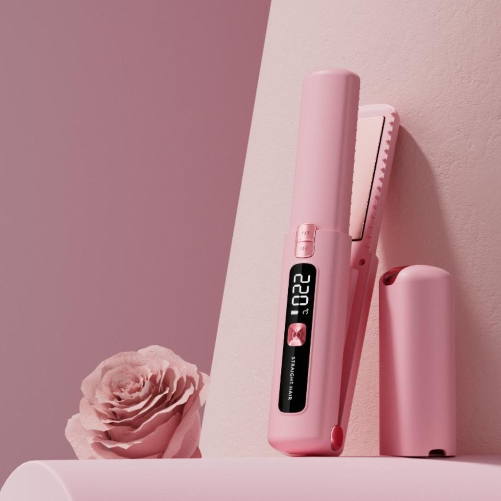 INF Kabellose LCD Haarbürste zum Glätten und Locken, Plastik, 21cm, USB C Rosa