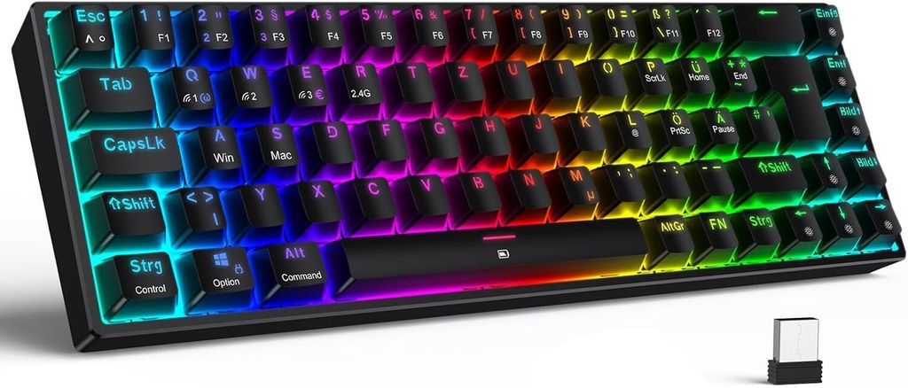 Mechanische Tastatur RGB QWERTZ (German Layout) mit Rote Schalter für PC Gamer und Arbeits, 65% TKL Gaming Keyboard für PS4 /PS5/Laptop/Xbox One