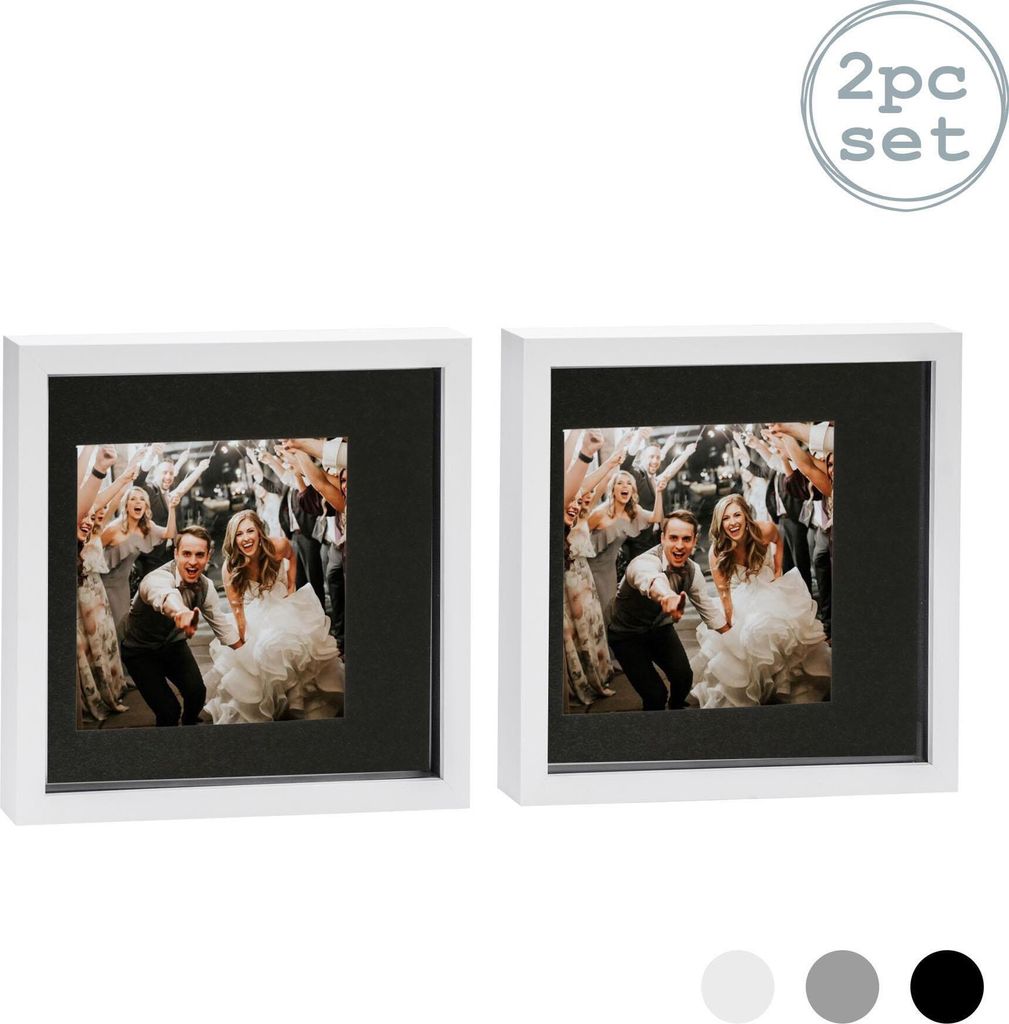 Nicola Spring 2 Stück 10 x 10 3D-Schatten-Kasten-Foto-Rahmen-Set - Craft Anzeigen Bilderrahmen mit 6 x 6 Montage - Glas Aperture - Weiß / Schwarz
