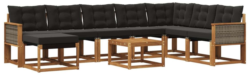 vidaXL Outdoor-Sofagarnitur mit Kissen 9 pcs Natürlich und Schwarz