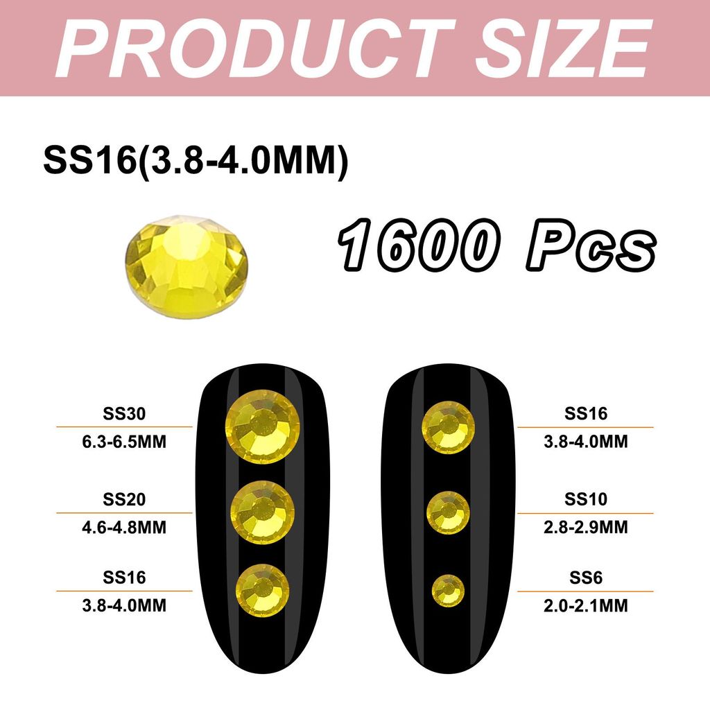 1600 Stš¹ck SS16 Runde Flatback Kristall 3,8-4,0-mm Glas Strasssteine Diamanten fš¹r DIY Basteln Kleidung Schuhe Nagelkunst Dekoration, Gelb