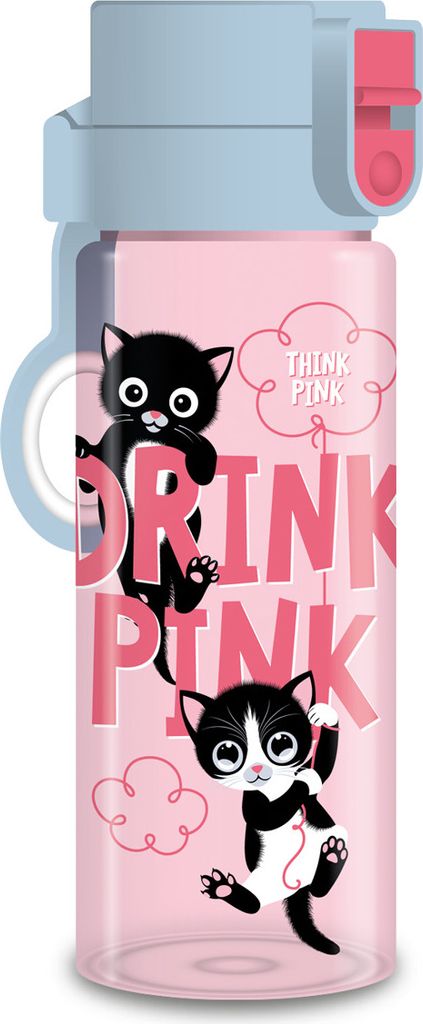 ARS UNA Trinkflasche Think Pink - Katzen, rosa-blau, für Mädchen, 475 ml