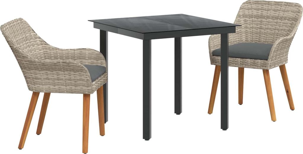 Garten Essgruppe mit Kissen 3 pcs Hellgrau Poly-Rattan