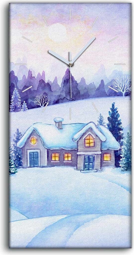 Küchenuhr Bürouhr Leinwand Uhr 30x60 Winter Landschaft Wald Weihnachten - weiße Hände