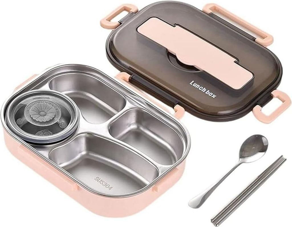 Edelstahl Lunchbox 1.5L, Bento Box Erwachsene 12h Warmhalte, freie Brotdose mit 4 Fächern, Auslaufsichere Meal Prep Box inkl. Suppenschüssel & Be...