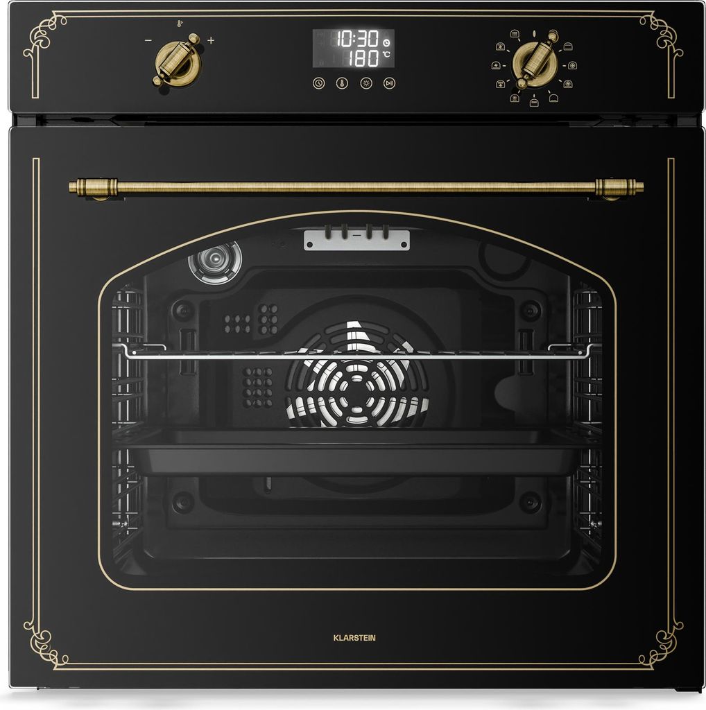 Klarstein Victoria Pyro Einbaubackofen 60 cm – 76L, Pyrolyse, 11 Funktionen, Retro Design, , Timer, Einbau Backofen ohne Kochfeld, Vierfachvergla...