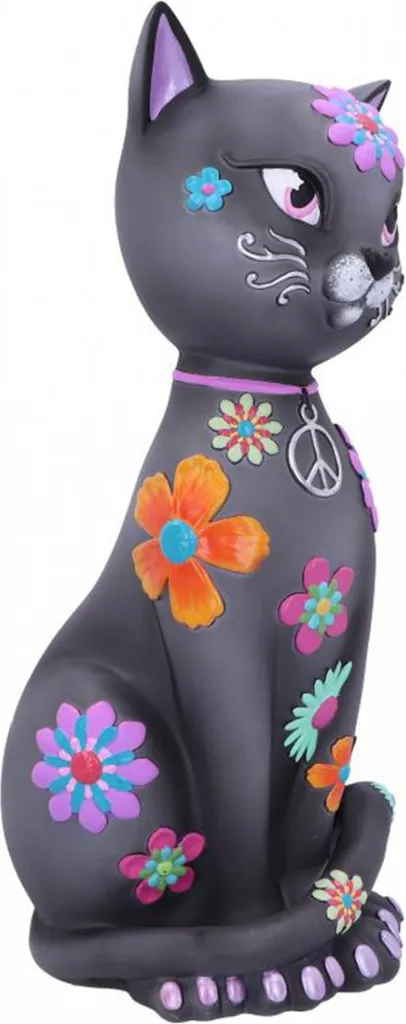 Statue Chat Multicolore Hippy Kitty en Polyrésine Finition Premium - 4
