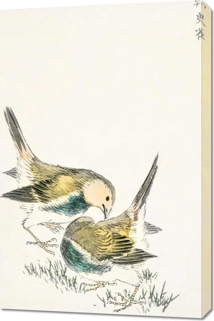 Quadro Vintage Kashu 60x90 cm Great Tit 3 - Arte Giapponese Salotto