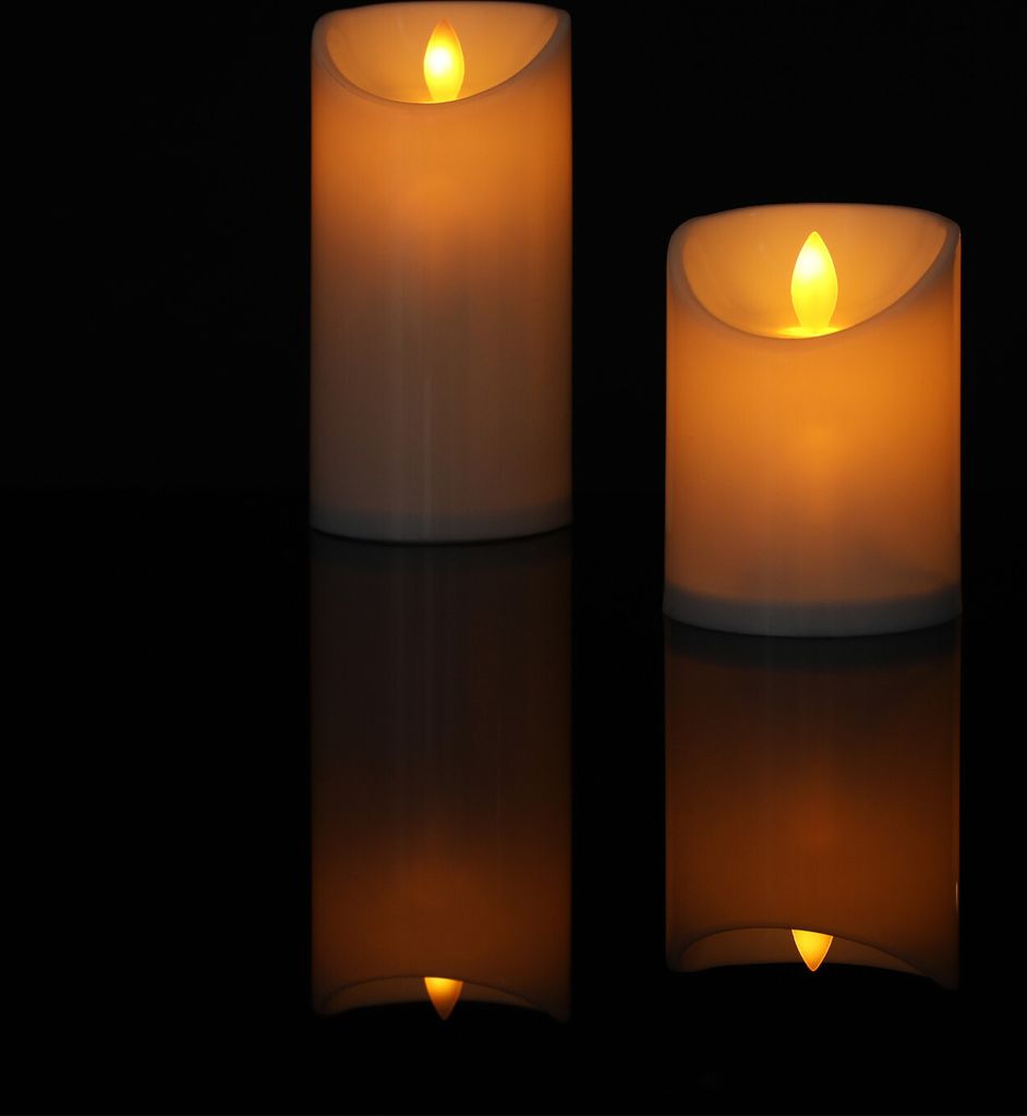 Marrakesch Orient & Mediterran Interior 2er Set LED Kerze aus Echtwachs mit Timer 10cm und 15cm gross | Kerzen mit Flackerndes warmweißes Licht un...