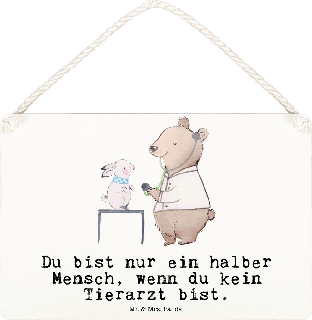 Mr. & Mrs. Panda Schild Tierarzt Herz DIN A6 - Weiß - Geschenk, kleine aufmerksamkeit, wandtafel, Türschild, Wandbild Holz, Holzschild