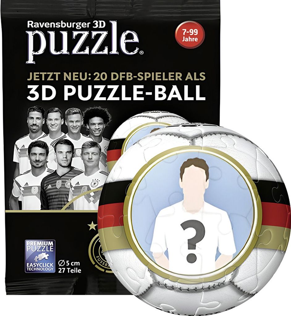 Ravensburger 11707 3D Puzzle Ball Fußballspieler WM 2018, 27 Teile,