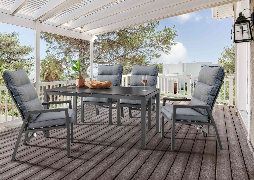 Destiny Sitzgruppe GARDA CREMONA 4 Hochlehner + Tisch 160x90x74cm Glaskeramik