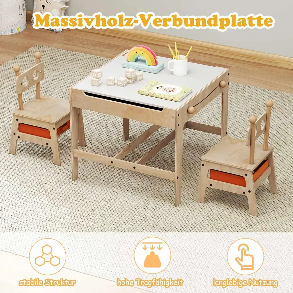 Table d'activités 4 en 1 avec coffre à jouets et 2 chaises robots