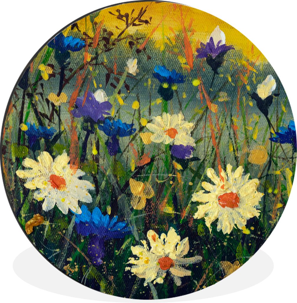 MuchoWow Aluminium Wandkreis Malerei - Ölfarbe - Natur - Blumen Ø 30 cm Wanddeko Modern Wohnzimmer - Wand Bild - Wohnzimmer - Runde Bilder - Al...