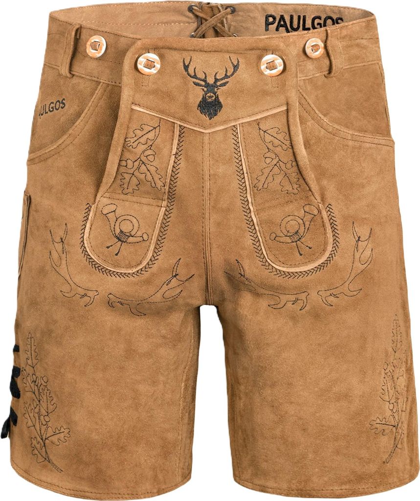 PAULGOS Herren Trachten Lederhose Kurz - HK5 - Echtes Leder - in 3 Farben erhältlich - Größe 44 - 60