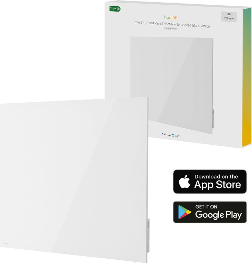 Hombli Smart Infrarot Flächenheizung Heizkörper - 400 Watt - Smart App - Integrierter Thermostat - 10m² - Wandmontage - Weiß