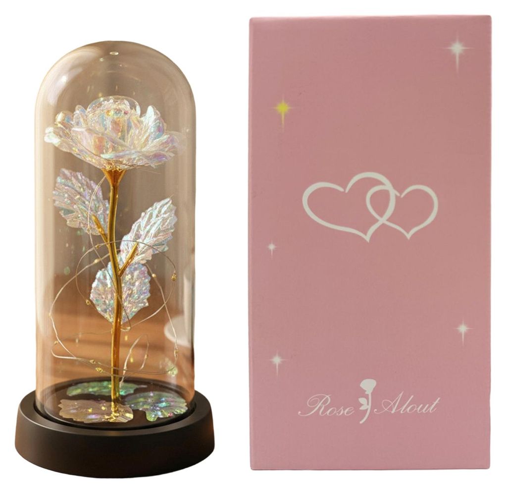 Konservierte Rose in einer Kuppel mit LED-Beleuchtung – Künstliche, ewige Rose – Geschenkidee für sie, Mama, Frauen – Valentinstag, Muttert...