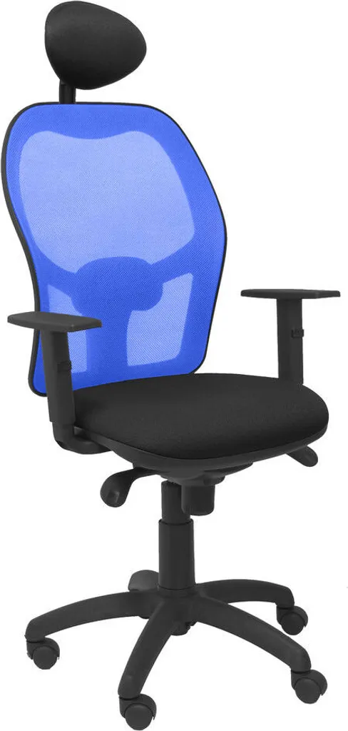 Fauteuil de bureau ergonomique bleu et noir avec appui-tête Jorquera