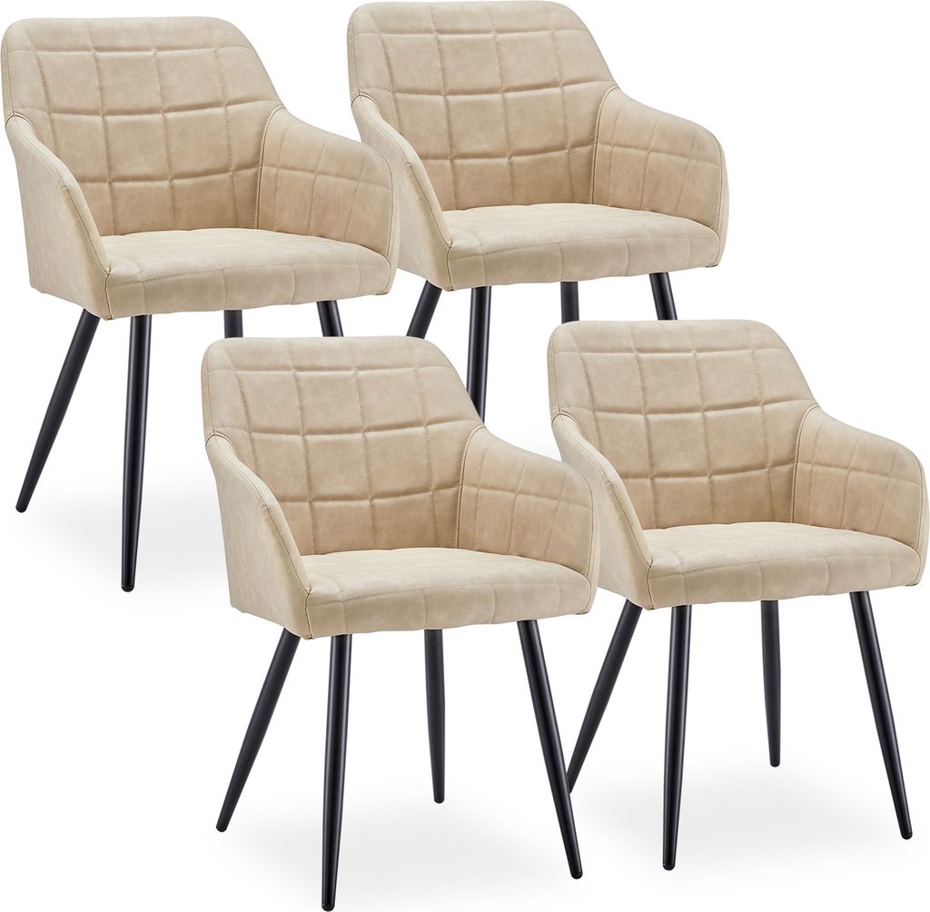 CLIPOP Esszimmerstühle, 4er Set Retro Kunstleder Sessel, Wohnzimmerstühle, Beige