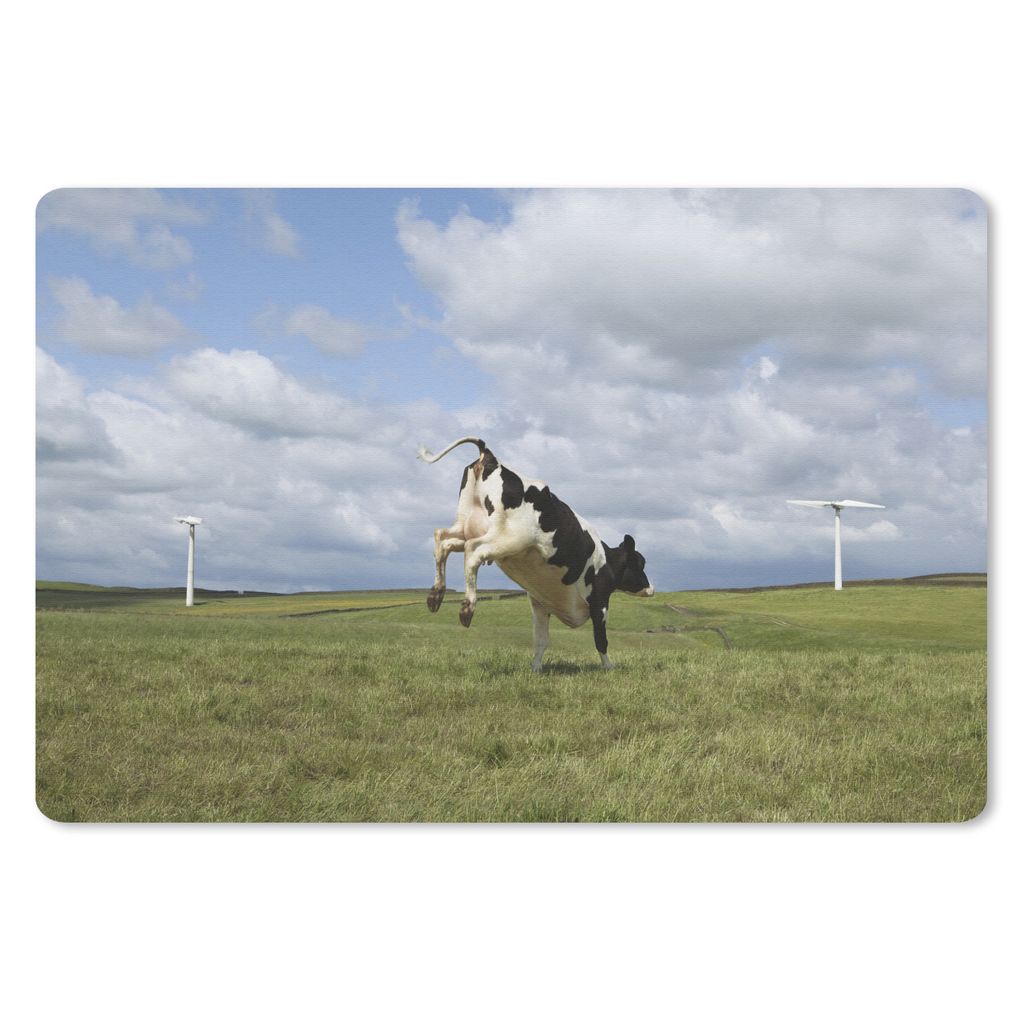 MuchoWow Schreibtischunterlage Kuh - Windmühle - Wolken 60x40 cm - XXL Mauspad - Großes Mauspad