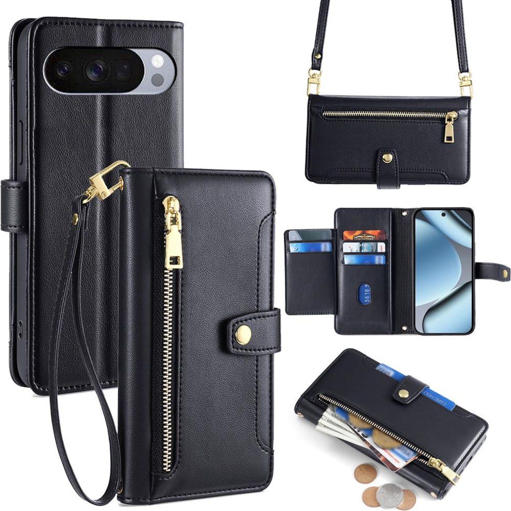 Kunstleder Hülle für Google Pixel 10 Pro XL Crossbody Zipperfach & Kartenfächern